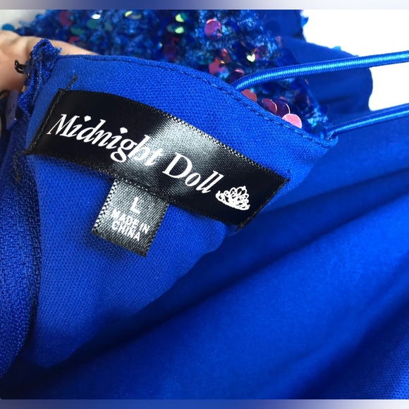 Midnight Doll Elegant Blue Sequin One-Shoulder Dress NWT Large - Picture 14 of 16